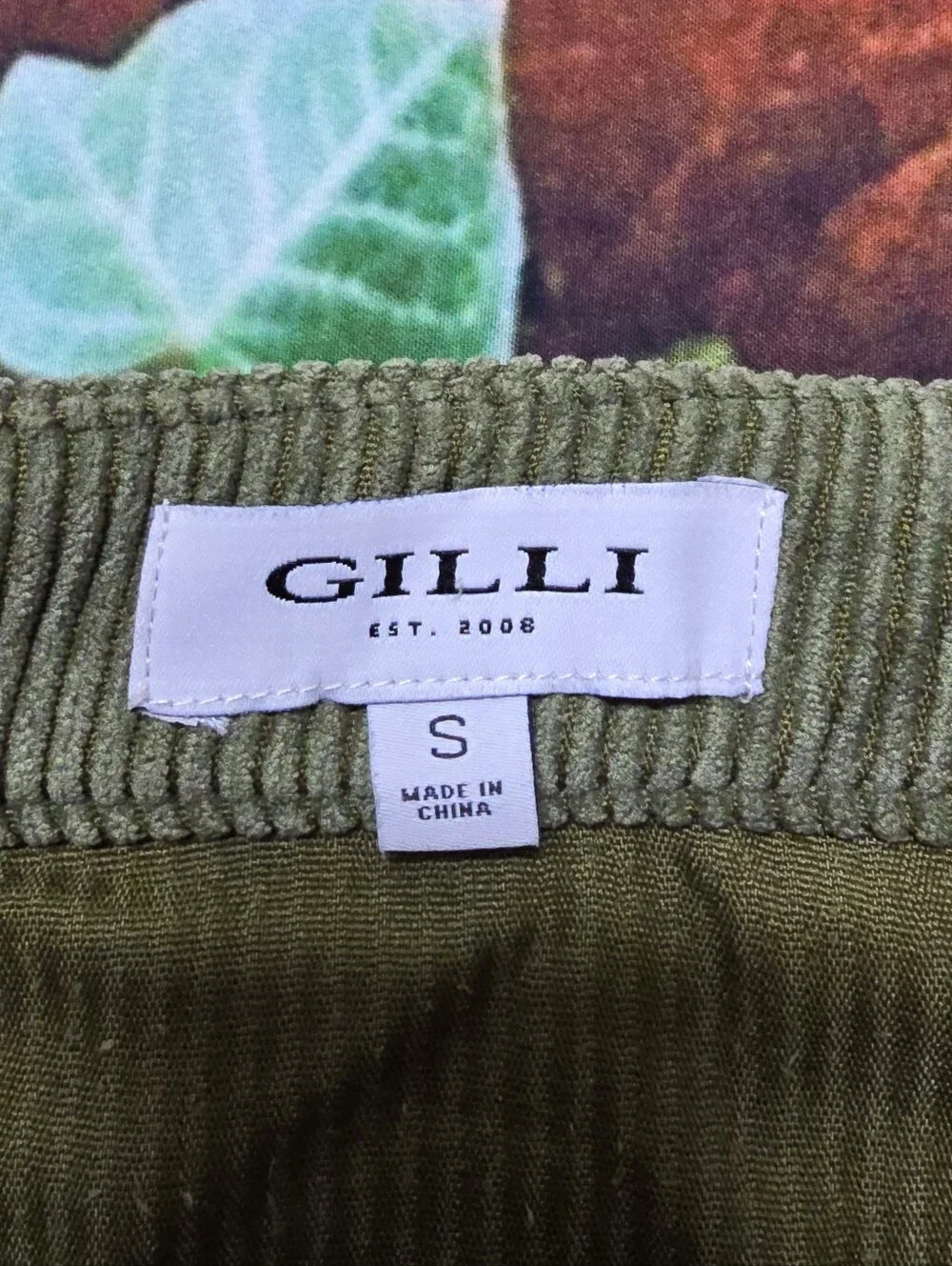 Gilli Olive Green Lightweight Corduroy Front Button Mini Skirt Size Small